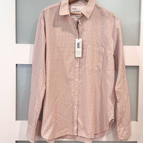 Unsubscribed Boyfriend Shirt Rose Gingham Check Size M – 100% Cotton – NWT $98 - Picture 1 of 14
